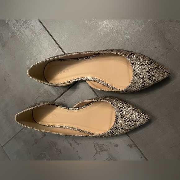 J Crew Glitter Snakeskin D’Orsay dorsay Audrey Flats Size 7 Gold Bown EUC - Picture 4 of 9